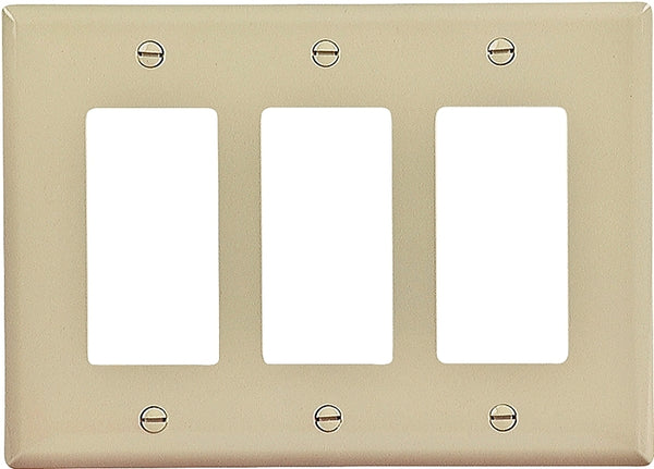 Eaton PJ263V Mid-Size Polycarbonate 3-Gang Decorator GFCI Wallplate, Ivory