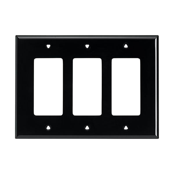 Cooper Wiring Devices PJ263BK 3-Gang Decorator GFCI Rocker Switch Wall Plate, Unbreakable, Mid-Size, Black