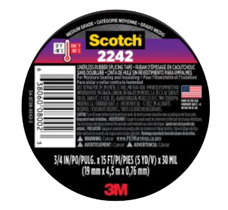 3M Scotch 3/4 in. W x 15 ft. L Black Rubber Electrical Tape 6165-BA-10