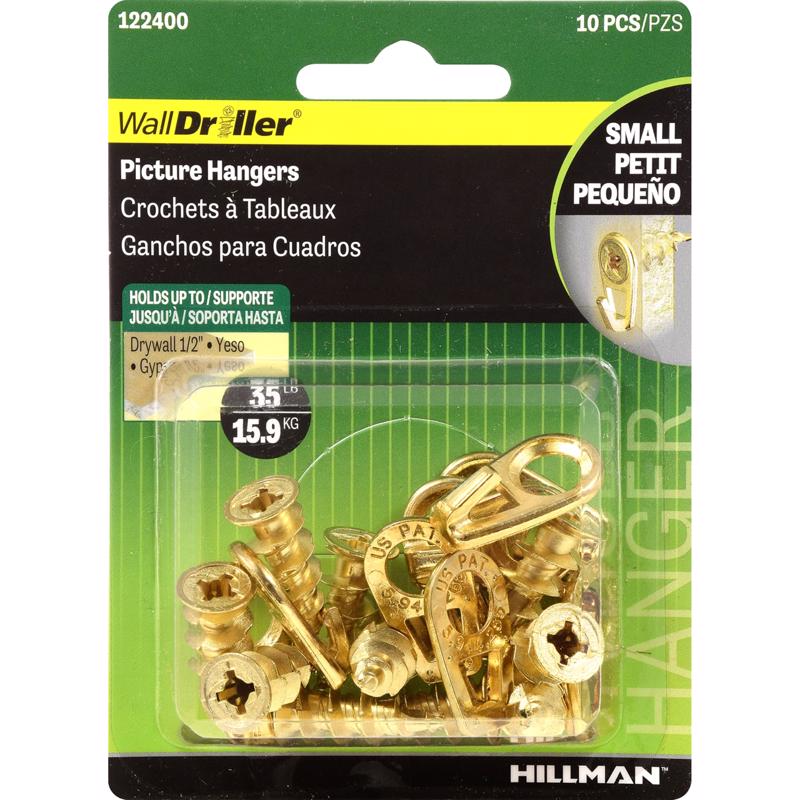 Hillman Brass 122400 Large Self-Drilling Wall Driller Picture Hangers 50lbs Package of 10, No Size