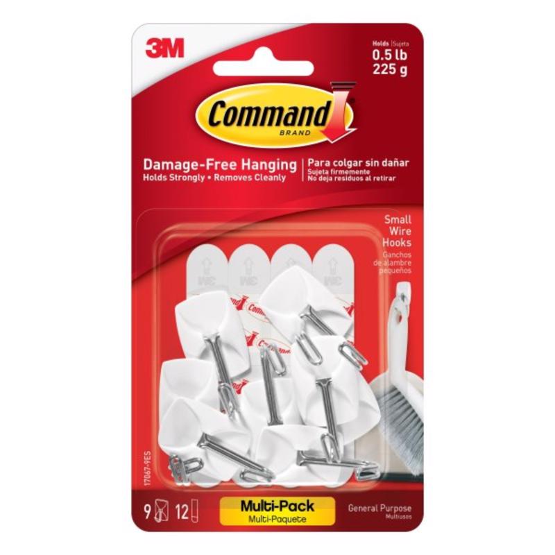 Command Small Wire Toggle Hooks, Damage Free Hanging Wall Hooks with Adhesive Strips, No Tools Wall Hooks for Hanging Organizational Items in Living Spaces, 9 White Hooks and 12 Command Strips 17067-9ES
