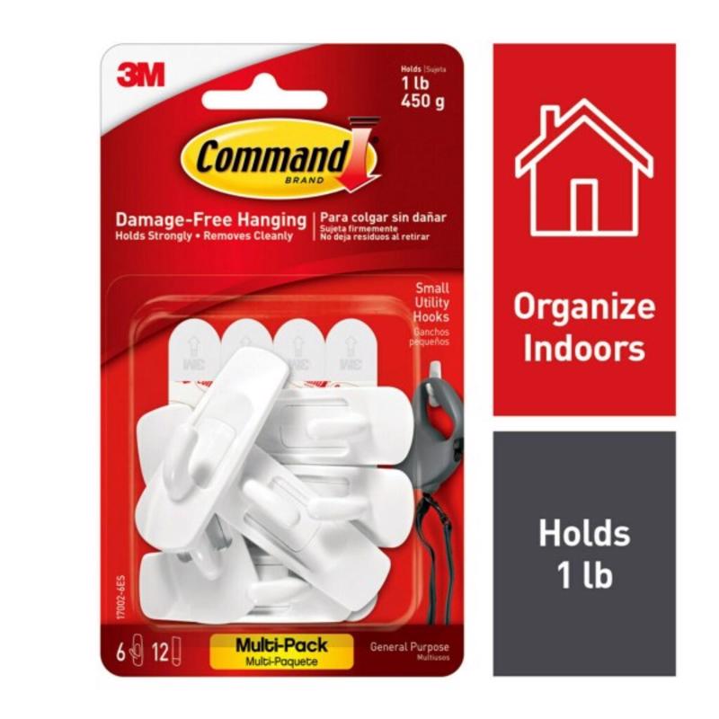 Command Hook, Molded Plastic, 5/8 In, PK6 17002-6ES