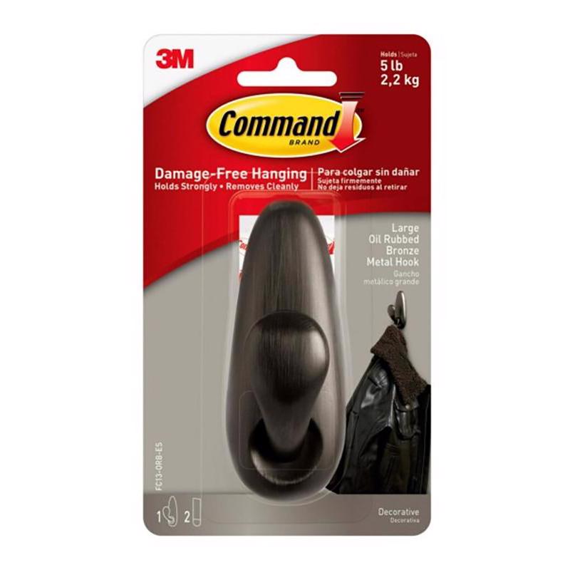 Command Large Metal Hook, Oil-Rubbed Bronze, Holds up to 5 lbs, 1-Hook, 2-Strips, Organize Damage-Free FC13-ORB