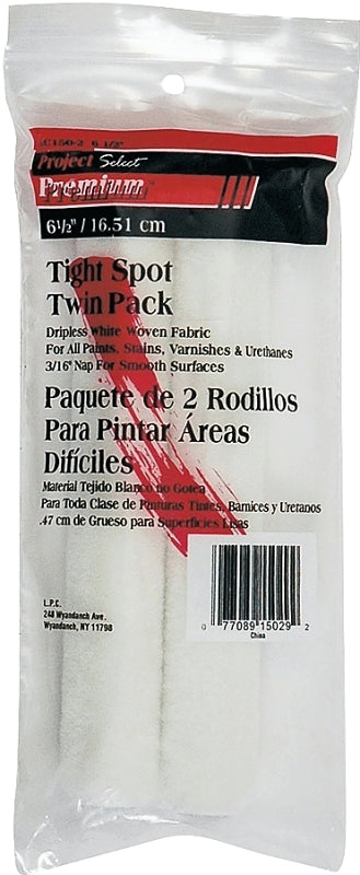 Linzer RC150-2 Paint Roller Cover, 3/16 in Thick Nap, 6-1/2 in L, Woven Fabric Cover, White - Pack of 2