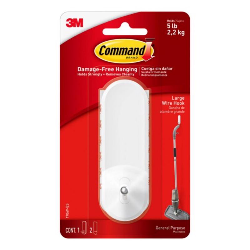 Command Large Wire Hook, White, Organize Damage-Free, Indoor Use, 1-Hook, 2-Strips, Organize Damage-Free 17069-ES