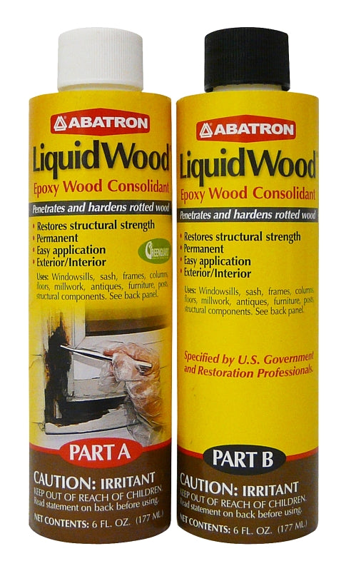 Abatron LiquidWood Kit - 12 Ounce - 2-Part Structural Wood Epoxy Resin - Wood Hardener and Consolidant - Perfect Primer for WoodEpox Epoxy Wood Filler LWAB6OR