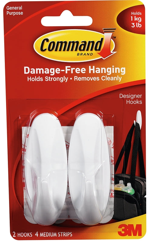 Command 602159 Medium Designer Hooks White 2 Hooks (17081Es)