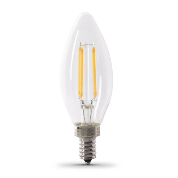 Feit Electric 40-Watt Equivalent B10 LED Light Bulb, Dimmable Enhance Glass Candelabra Filament, 300 Lumens, 13 Yrs. Lifetime, 2700K Soft White, 6-Pack - CTC40/927CA/FIL/6
