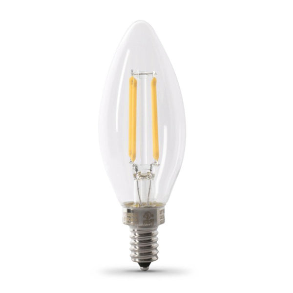 Feit Electric CTC40/950CA/FIL/6 LED Bulb, Decorative, 300 Lumens, 3.3 W, B10 Lamp, 40 W Equivalent, E12 Lamp Base, Clear