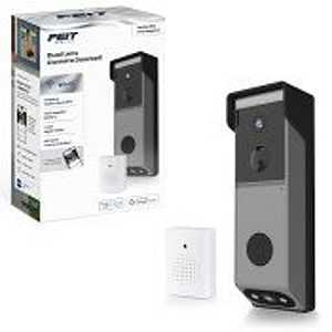 Feit Electric Smart Wireless Doorbell w/Dual-Lens 1080p HD Camera, 24/7 Local Recording, Night Vision, Voice Assistant, AI Detection for People & Packages, Includes Wireless Chime, CAM2/DOOR/WIFI/BAT
