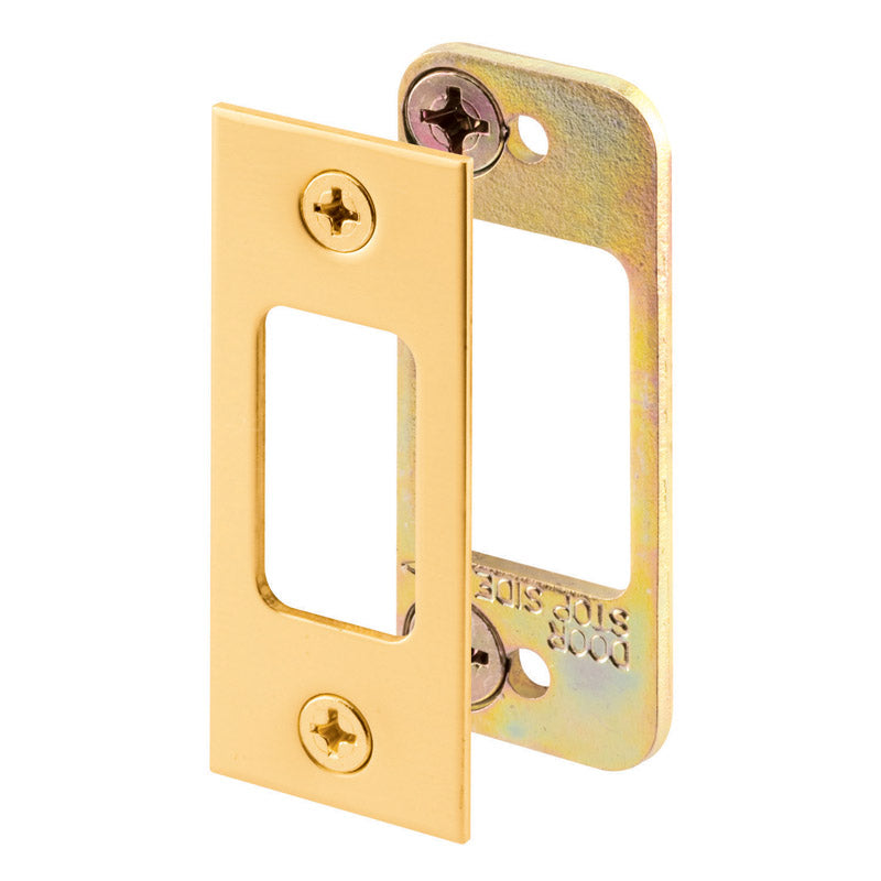 Defender Security E 2479 Deadbolt Strike, 2 Piece, High Security, 1/8 in. Heavy Gauge Steel, Brass Plated, Pack of 1 Set