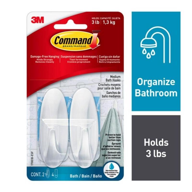 Command Medium White Bath Hooks, 2 Hooks, 4 Strips 17081B-ES