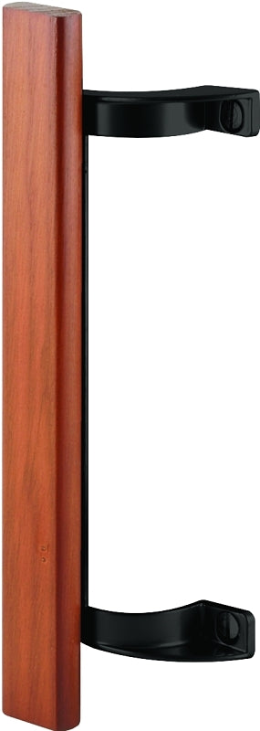 Prime-Line Products C 1190 Sliding Glass Door Pull Handle, 6-1/2 in. - 6-5/8 in. Hole Centers, Black Diecast Supports w/Wood Handle