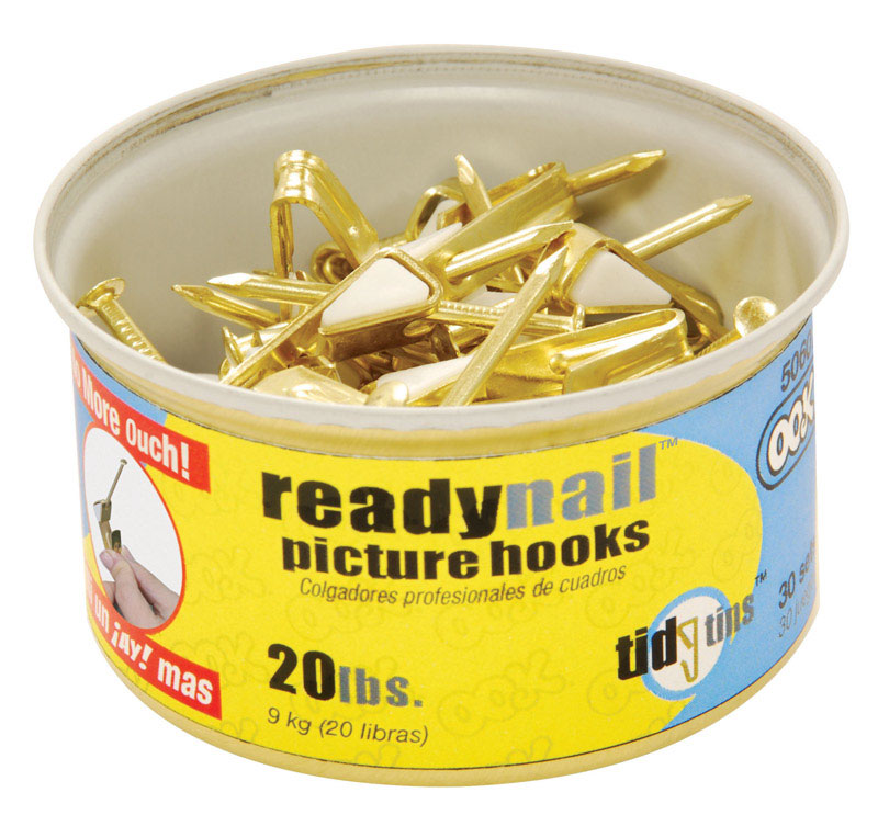 OOK 50607 Picture Hangers, Art Hangers, Brass, Reusable Picture Hooks, 20lb (30 Set)