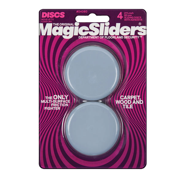Magic Slider 4-Piece Set, 60mm Round Surface Protectors, Grey, 2-3/8" RND Slide Discs - Premium Furniture Floor Protectors for Hardwood, Tile, Vinyl & Carpet|Pack of 1 04060