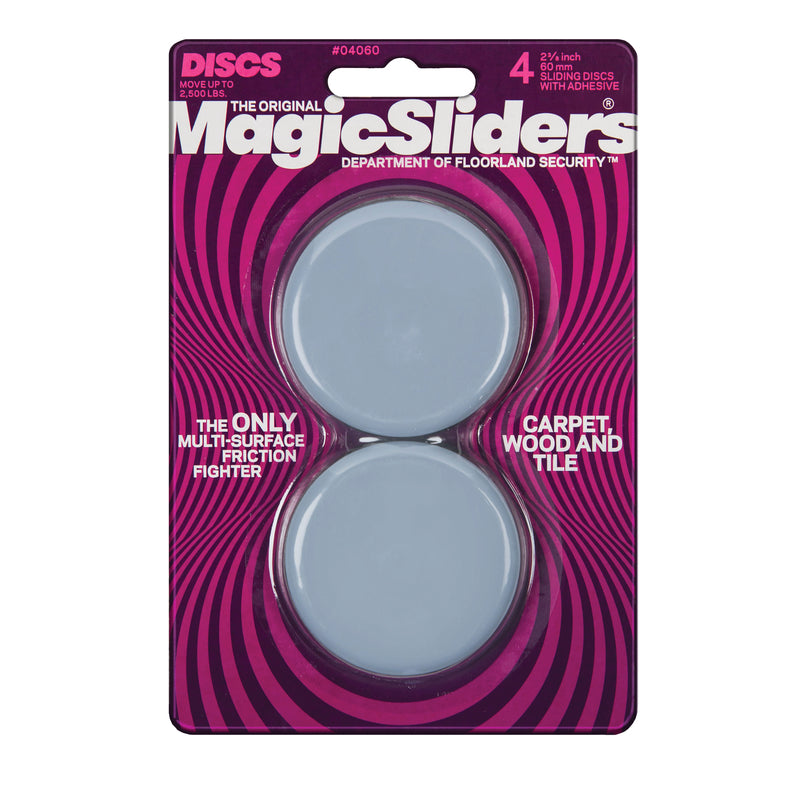 Magic Slider 4-Piece Set, 60mm Round Surface Protectors, Grey, 2-3/8" RND Slide Discs – Premium Furniture Floor Protectors for Hardwood, Tile, Vinyl & Carpet|Pack of 1