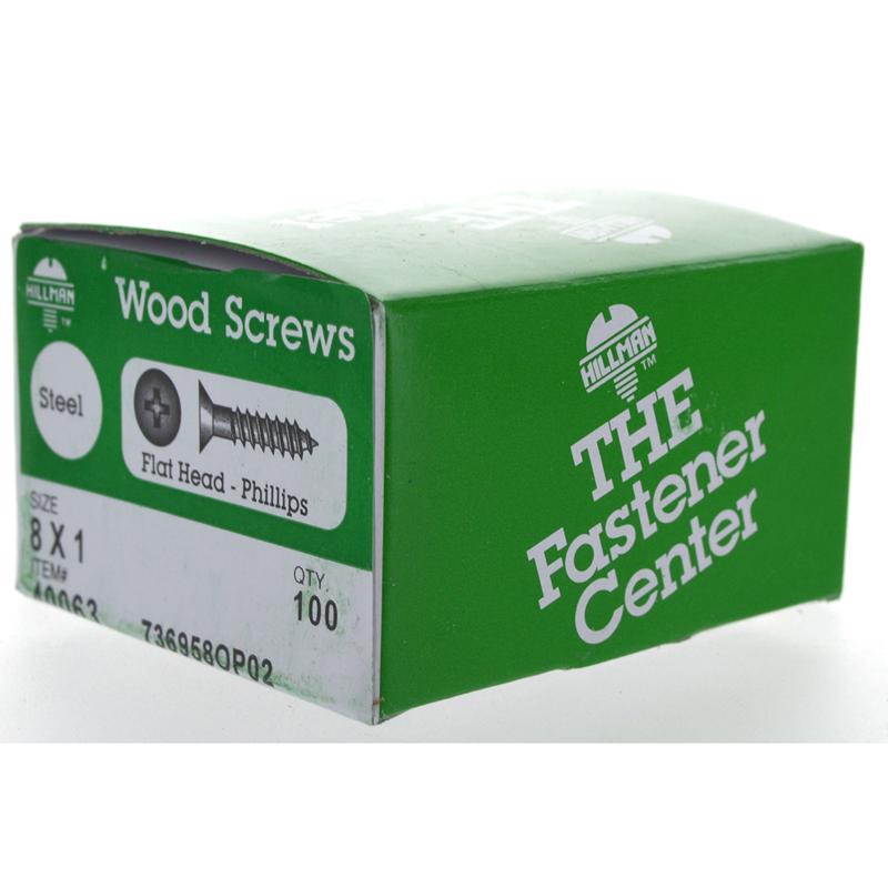 Hillman No. 8 x 1 in. L Phillips Flat Head Zinc-Plated Steel Wood Screws 100 pk