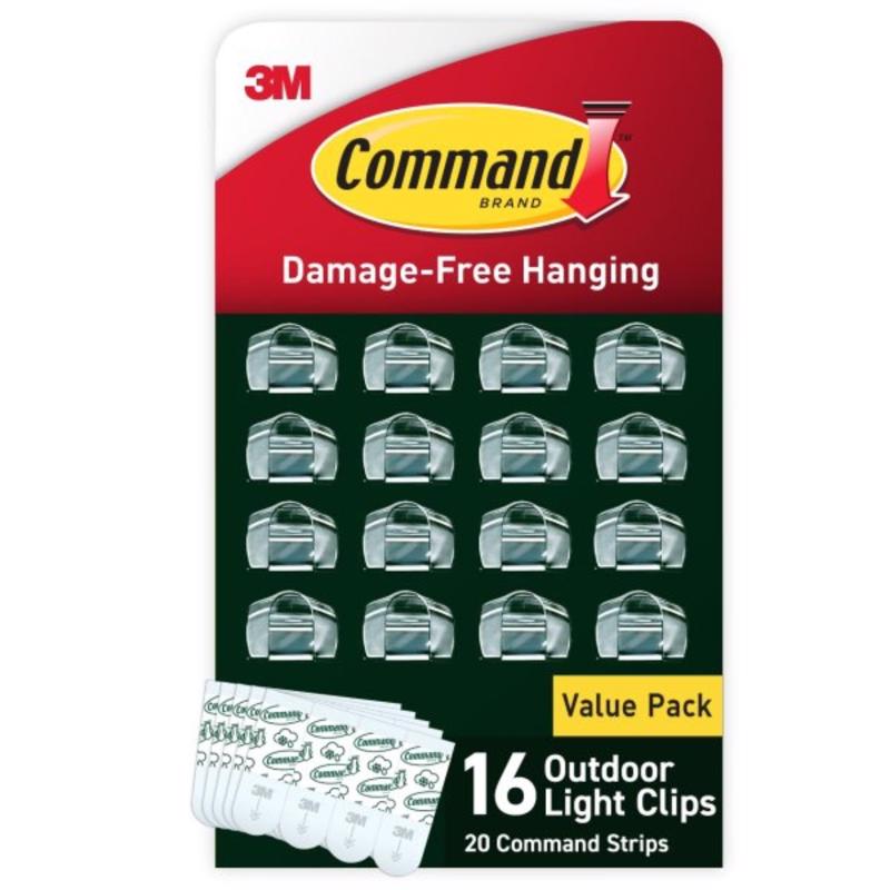Command Outdoor Light Clips, 16 clips, 20 strips, Water-Resistant Adhesive (17017CLR-AWES)