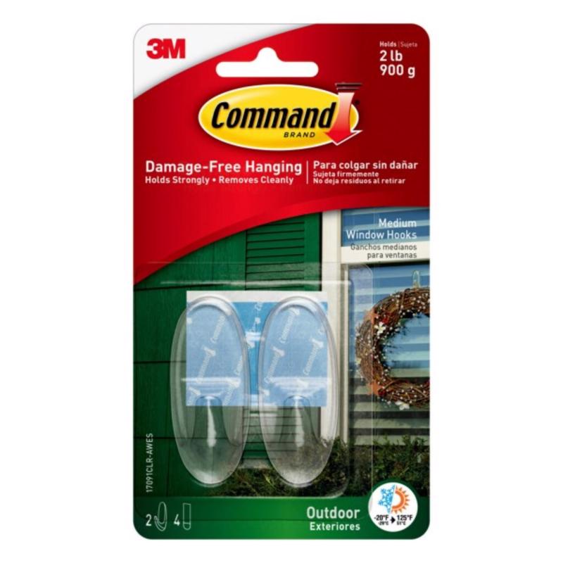 Command Strips 17091CLR-AW Medium Clear Outdoor Window Hooks 2 Count 17091CLR-AWES