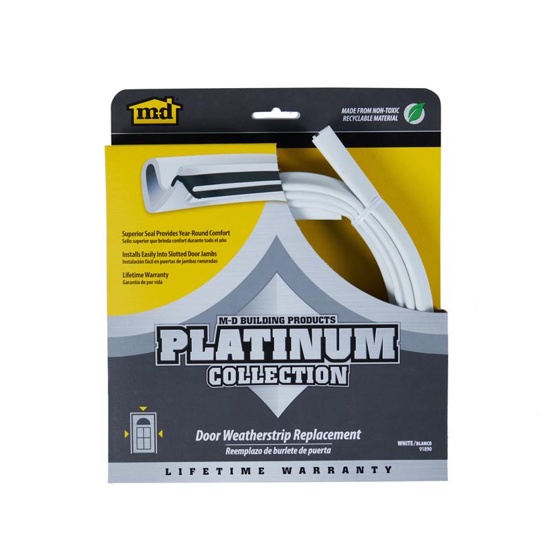 M-D Building Products 91890 84 in. White Premium Rubber Top and Sides Door Seal for Doors with Kerf/Channel