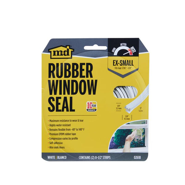M-D Building Products 2618 M-D 0 Self-Adhesive K-Profile All Climate Weather-Strip Tape, 17 Ft L X 3/8 in W 1/8 in T, White 02618