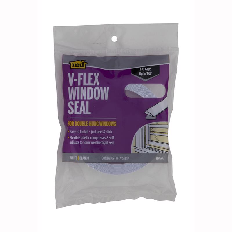 M-D Building Products 3525 M-D 0 V-Flex Weather-Strip with Adhesive Back, 17 Ft L X 7/8 in W, Polypropylene, 1 Pack, White