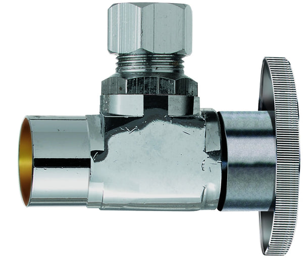 Plumb Pak PP60PCLF Quarter Turn Angle Stop Valve, 1/2 X 3/8 In, Sweat X Compression, Brass, Chrome Plated, 1/2" x 3/8"