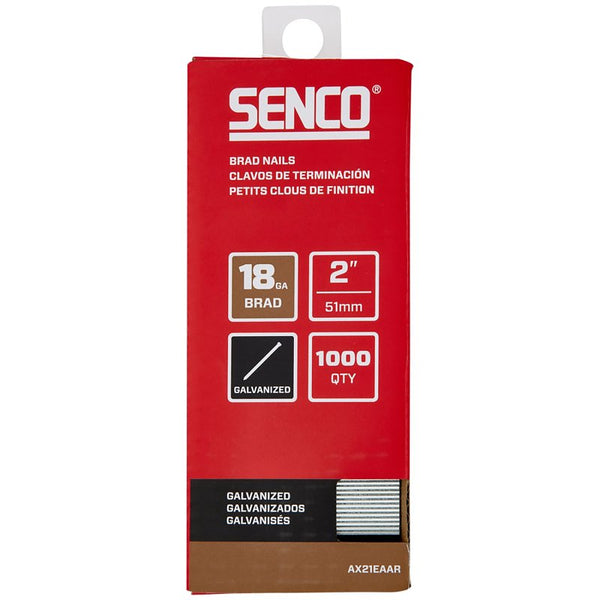 SENCO AX21EAAR 2" 18 Gauge Brad Nails, Galvanized Finish, Collated 1,000 Count Pack
