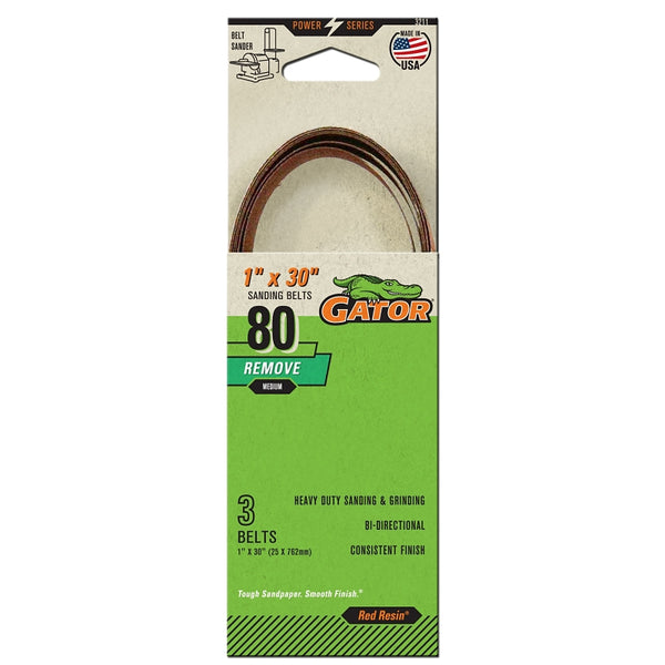 Ali Industries Gator Finishing 3211 80 Grit Aluminum Oxide Sanding Belts (3 Pack), 1" x 30"