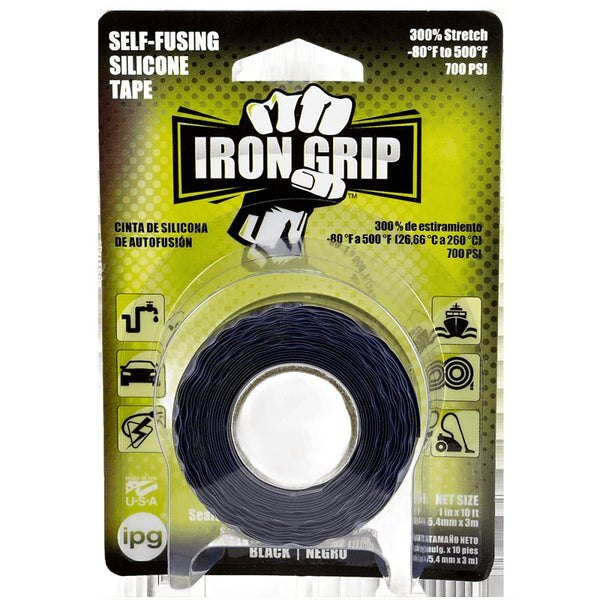 IPG Iron Grip Self-Fusing Silicone Tape, 1" x 10 ft, Black (Single Roll) SBK110