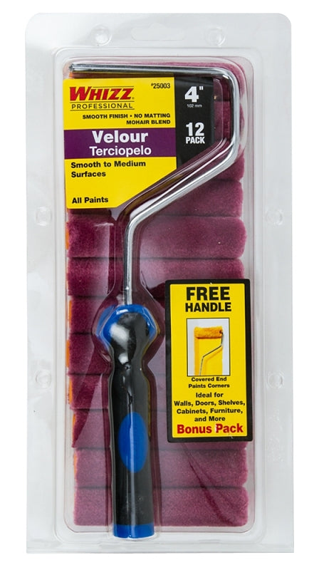 WHIZZ Series 25003 4" Velour Mini Roller (12Pk w/Free Frame), 4 inches 25003F