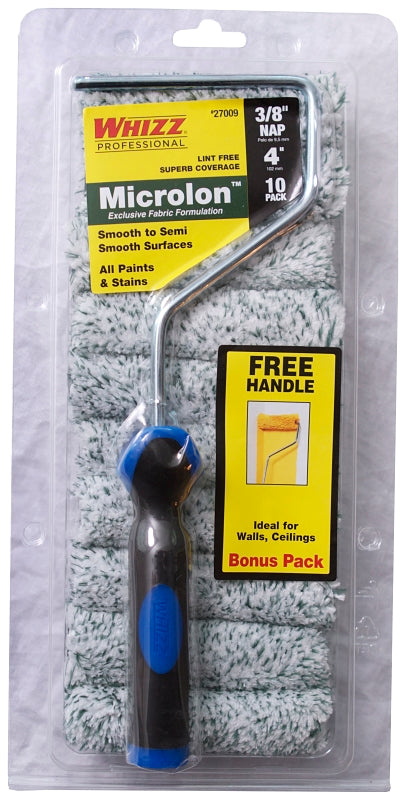 WHIZZ Series 27009F 4" X 3/8" Microlon Mini Roller Cover 10 Pack, 4 inches, White and Green