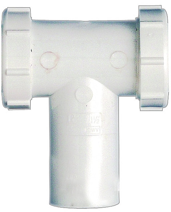 Plumb Pak PP66-7W Center Outlet Tee and Tailpiece with Baffle, 1-1/2 in, Plastic, 1-1/2", White