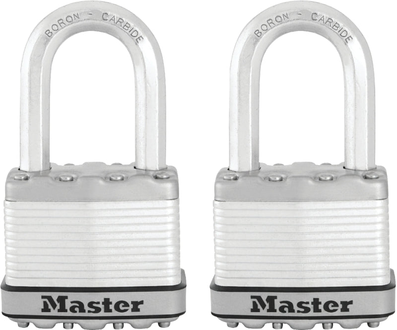 Master Lock M5XTLF Magnum Heavy Duty Outdoor Padlock with Key, 2 Pack Keyed-Alike, Silver