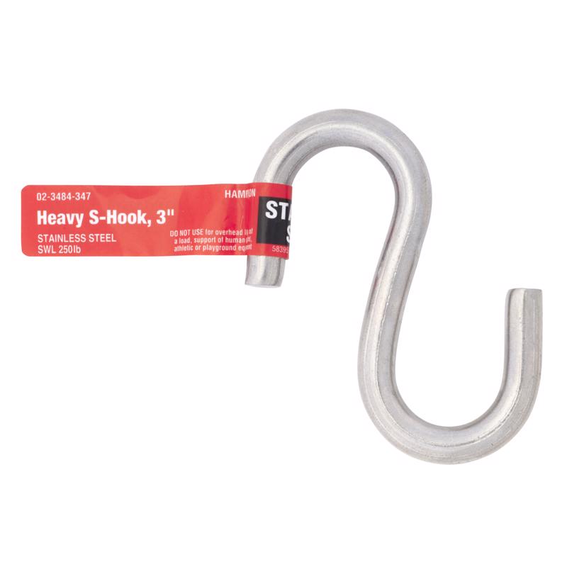 Hampton Peg Wire Hook 0.306" 0.306" 3" Overall 250 Lb Bulk Stainless Steel