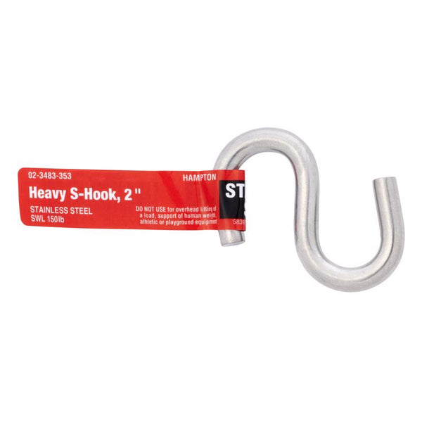 Hampton Peg Wire Hook 0.262" 0.262" 2" Overall 55 Lb Bulk Stainless Steel 02-3483-353 (20-Pack)