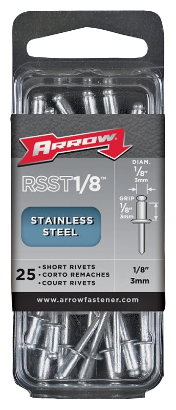 Arrow RSST1/8 Short Stainless Steel 1/8-Inch Pop Rivets for Metal, Fabric, Leather, and Auto Repair, 25-Pack