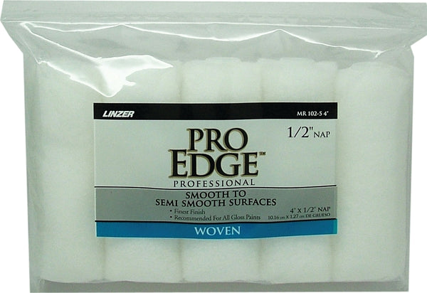 Linzer MR 102-5 0400 Pro Edge White Woven Mini Rollers with 1/2" Nap, 4" Mr 102-5 4IN