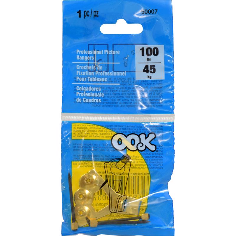 OOK 533014 Professional Picture Hangers, Art Hangers, Brass Finish, Reusable Picture Hooks, 100lb (1 set)