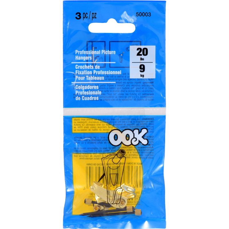 Hillman OOK Brass-Plated Blue Picture Hanger 20 lb. 3 pk