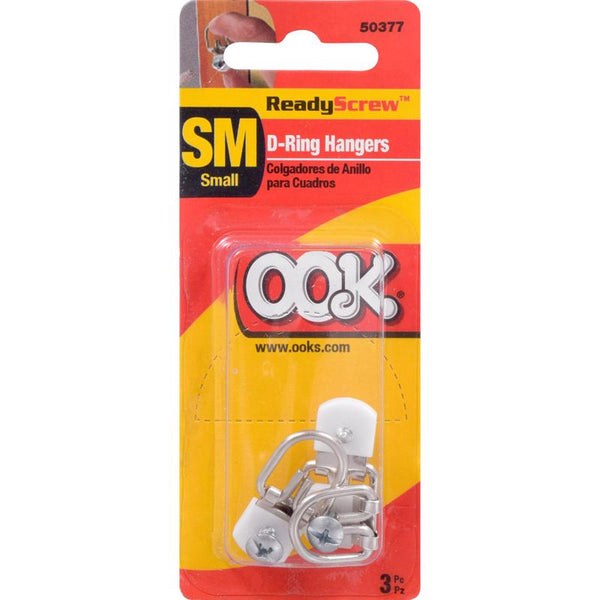 OOK 50377 ReadyScrew D-Ring Hangers, Hassle-Free Picture Hanging Hardware, Silver, 20lbs (3 Piece) 533866