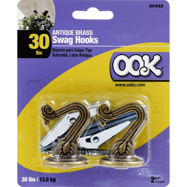 Hillman Ook Medium Antique Brass Steel 1.5 in. L Swag Hook 30 lb. 1 pk 534520