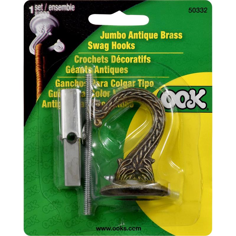 OOK 534504, Antique Brass 50332 Jumbo Swag Hook with Hardware