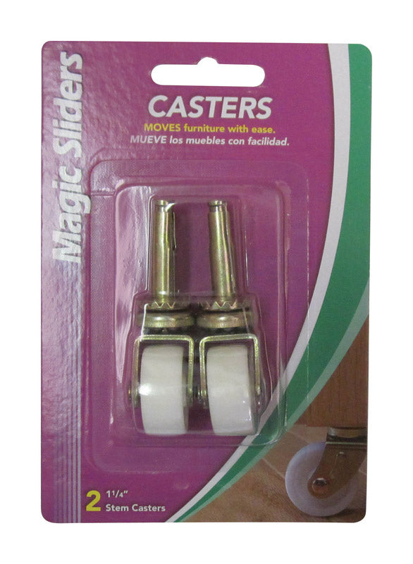 Magic Sliders 30142 Light Duty Roller Stem Casters, White, 1-1/4"