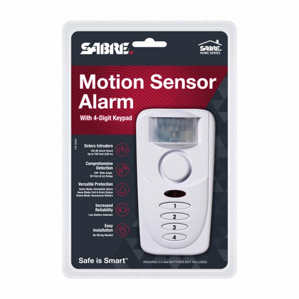 SABRE Wireless Motion Sensor Home Security Burglar Alarm with LOUD 120 dB Siren and 120 Degree Wide Angle Detection, DIY EASY Installation Hs-Msa