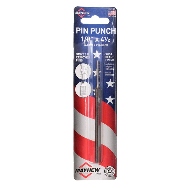 Mayhew 42102 Carded Pin Punch, 1/8 x 4-1/2"