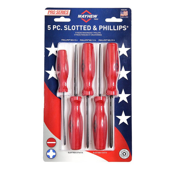 Mayhew Tools 26028C Pro Series Screwdriver Set, 5-Piece Slotted & Phillips Set, Red