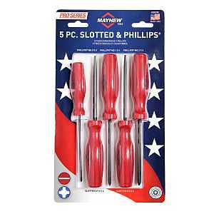 Mayhew Tools 26028C Pro Series Screwdriver Set, 5-Piece Slotted & Phillips Set, Red