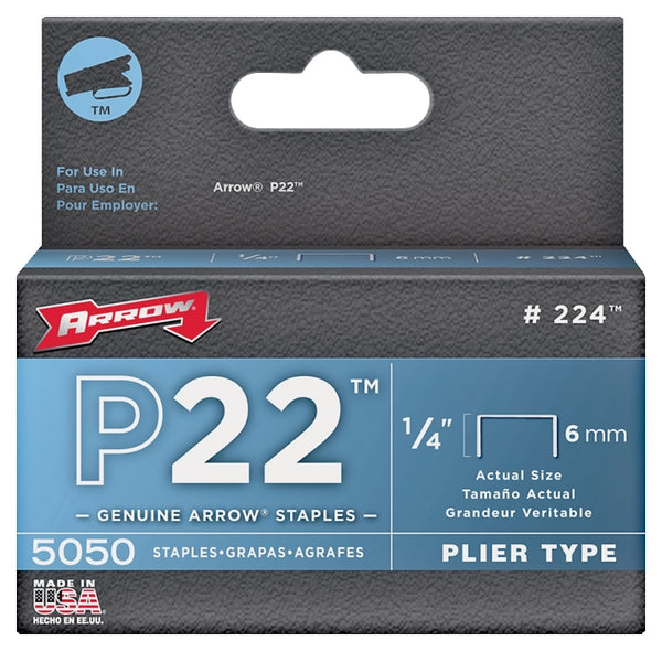 6 Pack Arrow Fastener 224 P22 1/4" Flat Crown Staples for P22 Plier Type Stapler 5050 per Package
