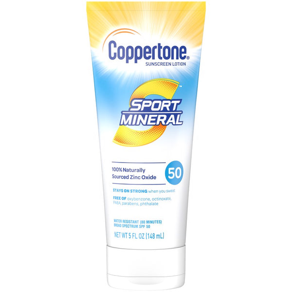 Coppertone SPORT Sunscreen Lotion SPF 50, Zinc Oxide Mineral Sunscreen, Water Resistant Body Sunscreen SPF 50, 5 Fl Oz Tube 481450790000